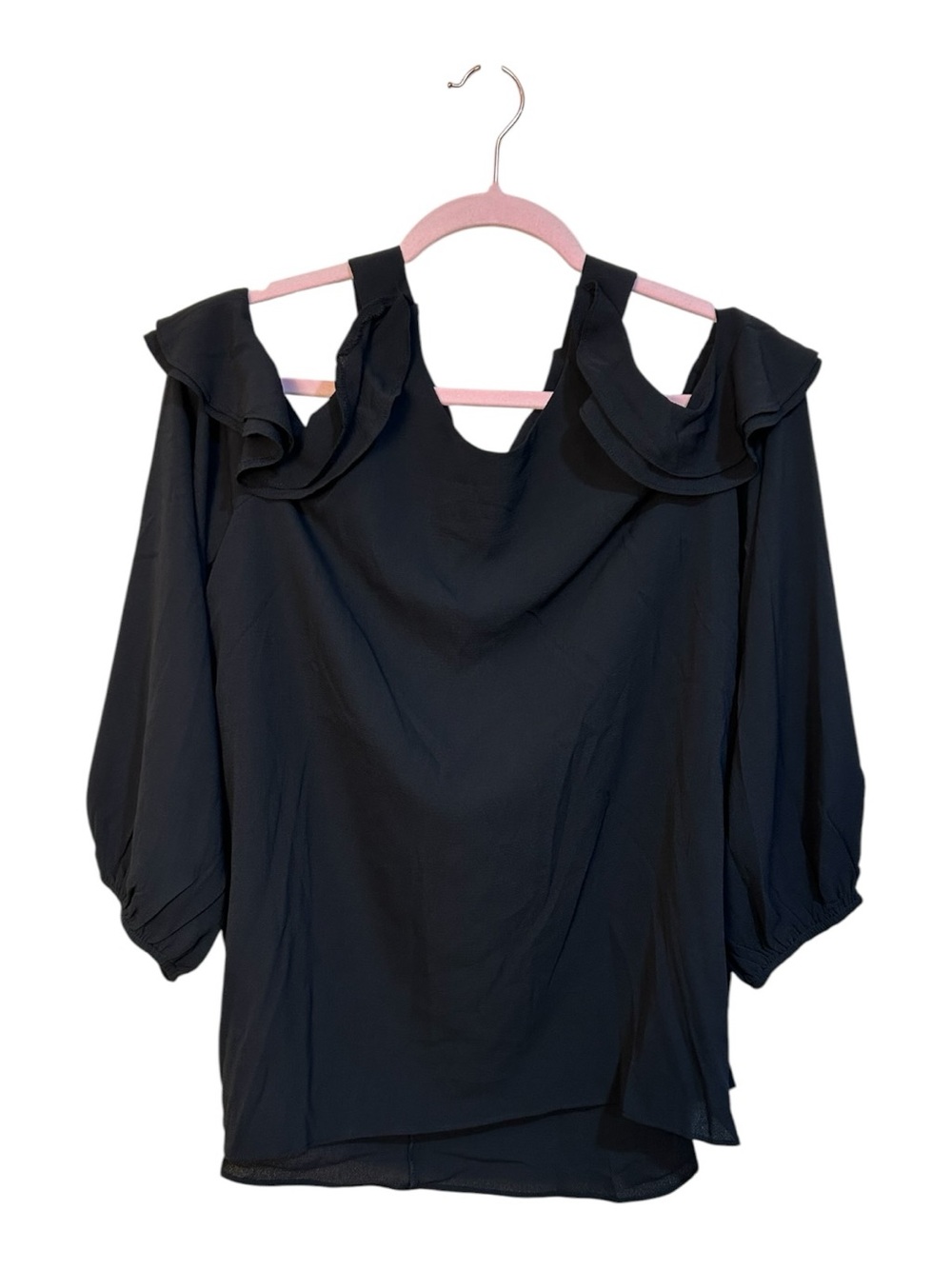 Umgee Black Cold-Shoulder Ruffle Top